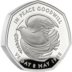 The 80th Anniversary of VE Day 50p Silver 2025 Proof Piedfort 