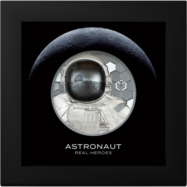 Islas Cook: Real Heroes - Astronauta coloreado 3 oz Plata 2024 Negra Proof Ultra Alto Relieve
