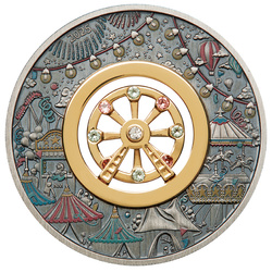 Tuvalu: Ferris Wheel kolorowany 2 uncje Srebra 2025 Antiqued Coin 