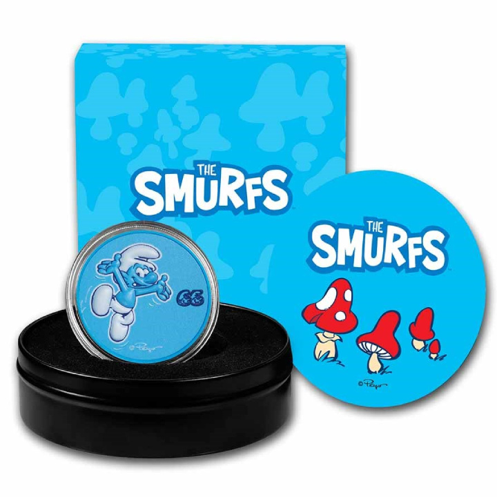 Niue: Smurfs - 65th Anniversary coloured 2 oz Silber 2023 Proof High Relief