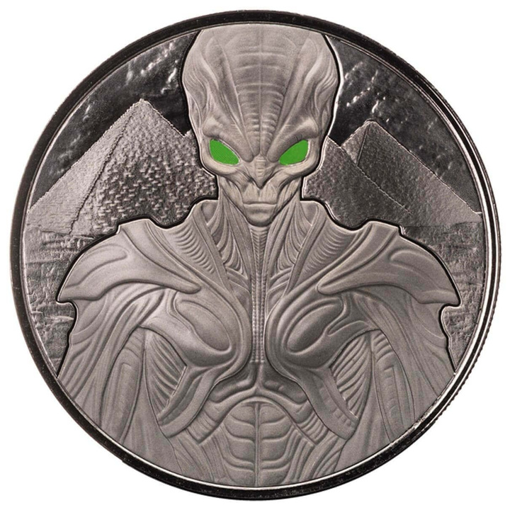 Moneda de plata Scottsdale Mint: Alien 1 onza de plata 2025 rhodium plated coin