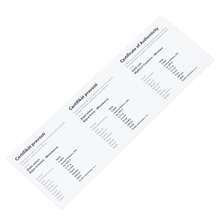 Niue: Mythical Creatures - Minotaur $5 Gold 2022 Proof