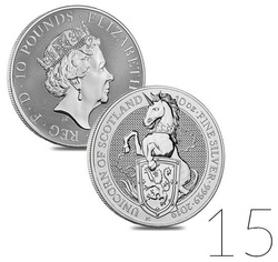 Bestias de la Reina: Unicornio de Escocia 10 Onzas de Plata 2019 PAQUETE de 15 PARTICIPACIONES