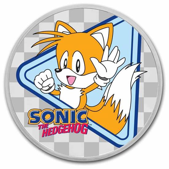 Niue: Sonic The Hedgehog - Tails kolorowany 1 uncja Srebra 2022 Slab