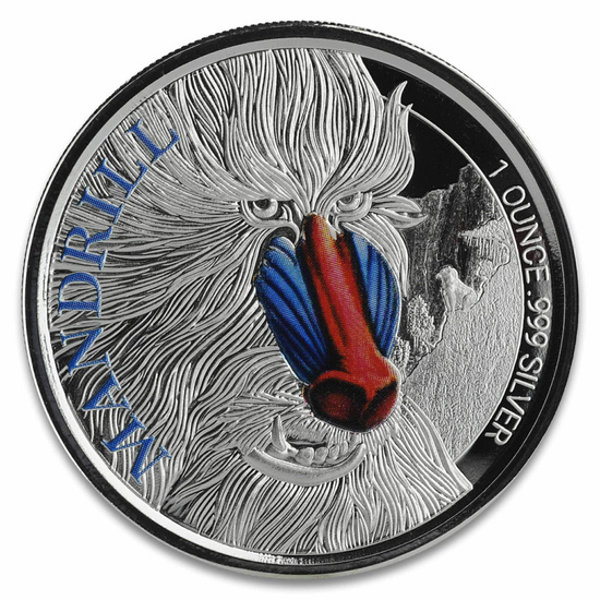 Cameroon: Mandrill coloured 1 oz Silver 2020 Proof