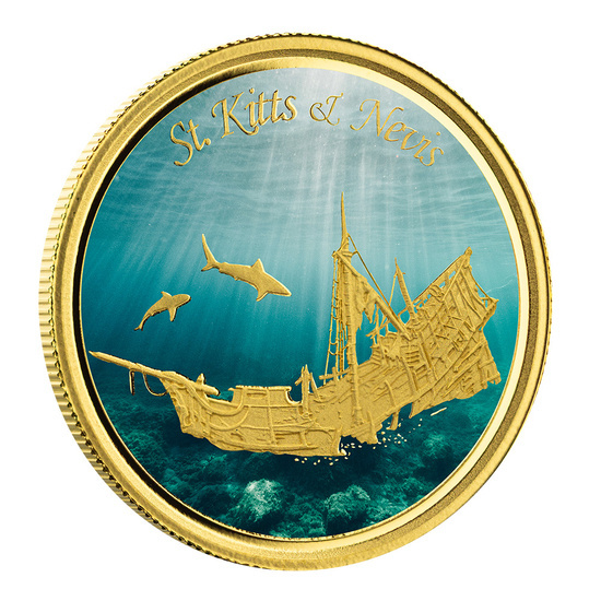 St. Kitts Sunken Ship colorato 1 oncia d'oro 2021 Proof
