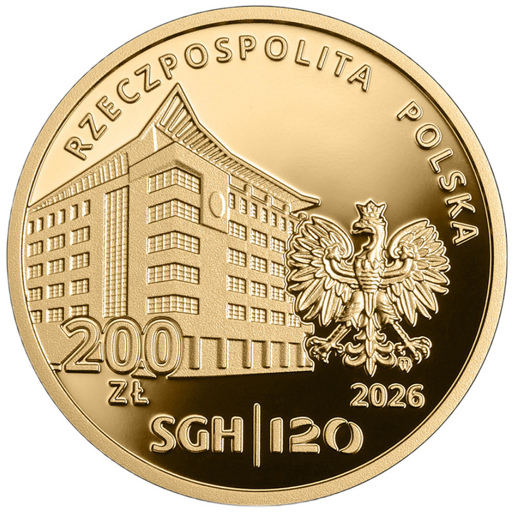 Złota Moneta 120-lecie Szkoły Głównej Handlowej 200 zł Złoto 2026 Proof Folder/Etui