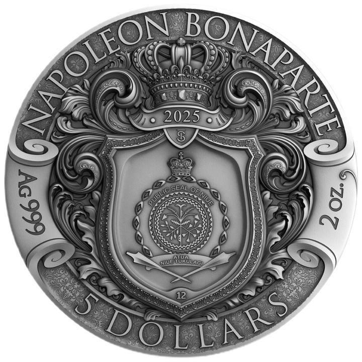 Niue: Visionaries in History – Napoleon Bonaparte vergoldet 2 Unzen Silber 2025 Antiqued Coin