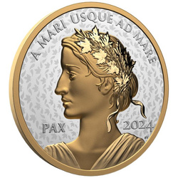Canadá: Dólar de la Paz bañado en oro 1 oz Plata 2024 Proof Ultra High Relief Coin