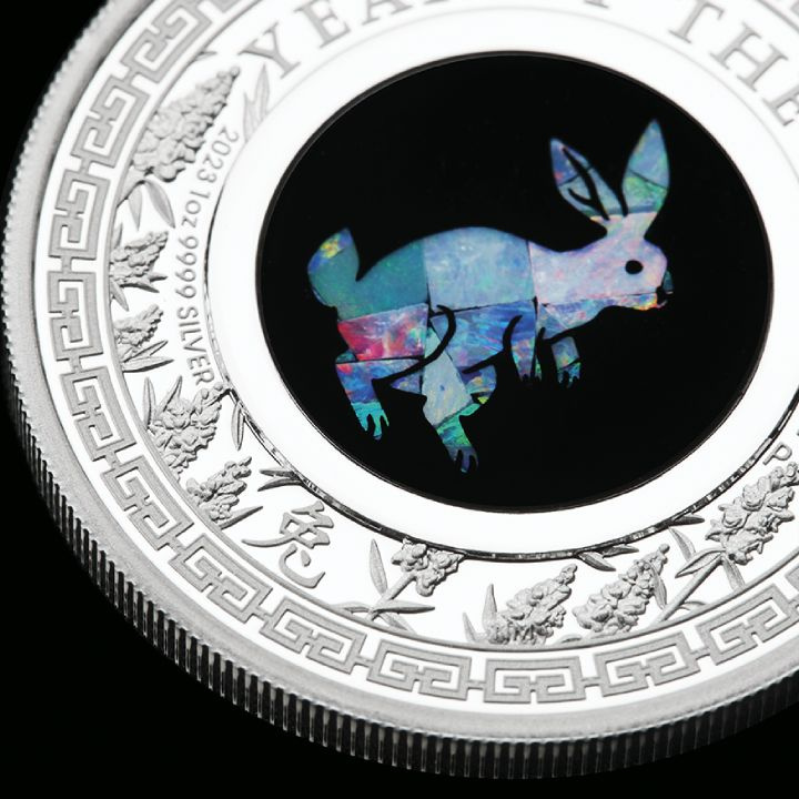 Perth Mint: Lunar III - Anno del Coniglio 1 oncia d'argento 2023 Proof Opal