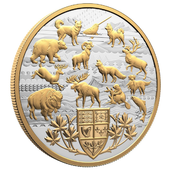 Canada Heraldic Landscape Animals of Canada placată cu aur 50 dolari argint 2026 Proof