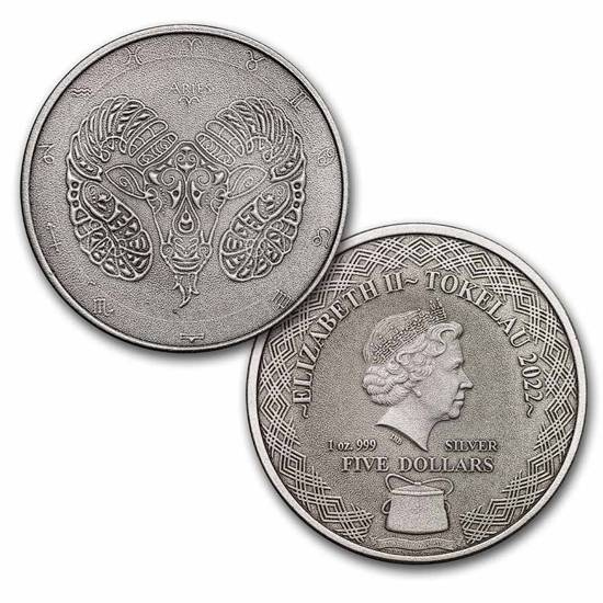 Zestaw 12 monet Tokelau: Zodiac Series 12 x 1 uncja Srebra 2022 Antique Coins