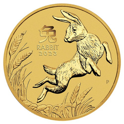 Златна монета Perth Mint: Lunar III - Година на Заека 1/10 унция злато 2023