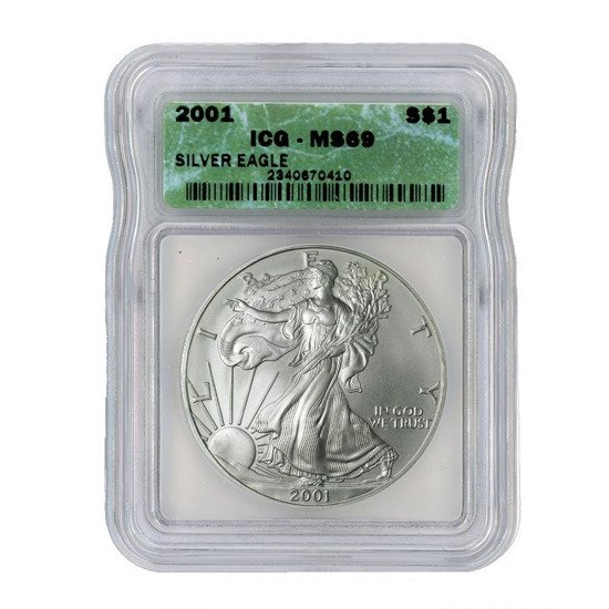 Amerykański Orzeł 1 uncja Srebra 2001 ICG MS69