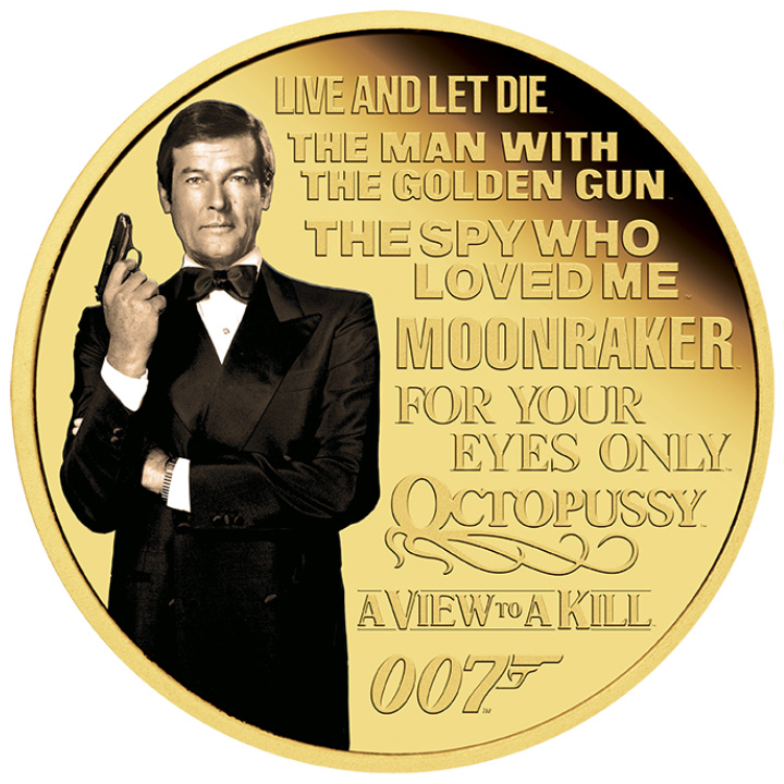 Set of 8 Tuvalu coins: James Bond - Roger Moore coloured Silver 2024 Proof