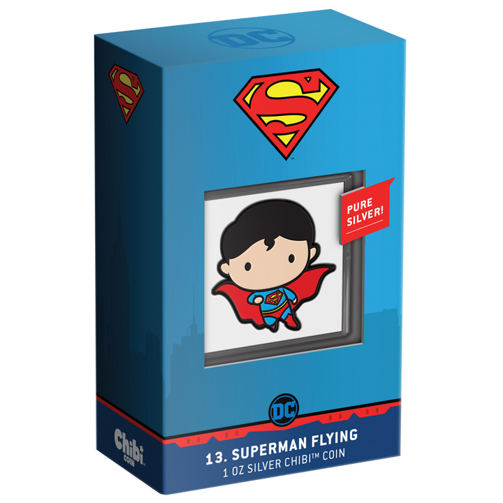 Niue: DC Comics – Superman Flying Chibi‑Münze, coloriert, 1 Unze Silber, 2021, Proof