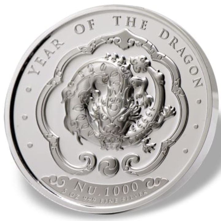 Bután: Año Lunar del Dragón de color 5 oz Plata 2024 Proof
