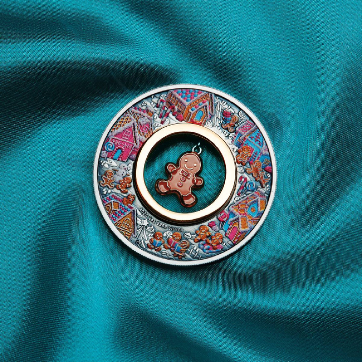 The Perth Mint Gingerbread Christmas colorata 2 oz argento 2026 Antiqued
