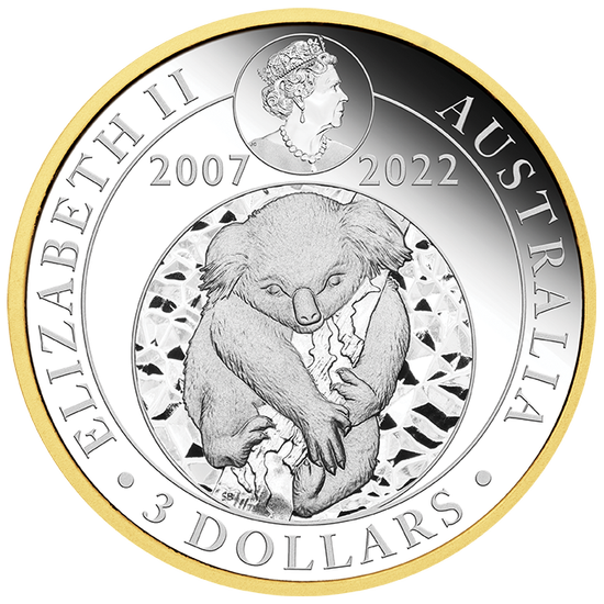Koala aranyozott 15. évforduló 3 uncia ezüst 2022 Proof