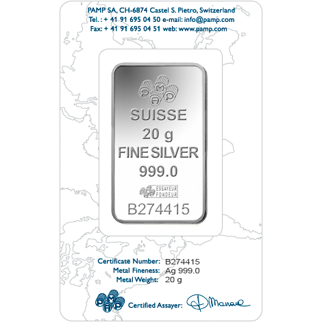 20 grammes Lingot d'argent Pamp Suisse Rose