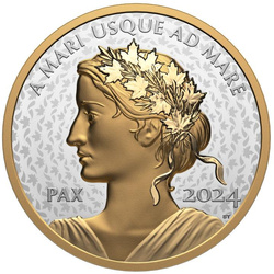 Canadá: Dólar de la Paz bañado en oro 1 oz Plata 2024 Proof Ultra High Relief Coin