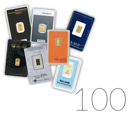 1 gram Sztabka Złota PAKIET 100 SZTUK