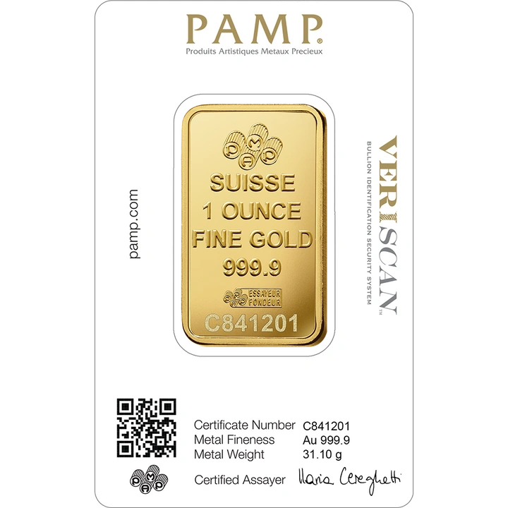 PAMP Lady Fortuna Veriscan 1 oz Gold Bar