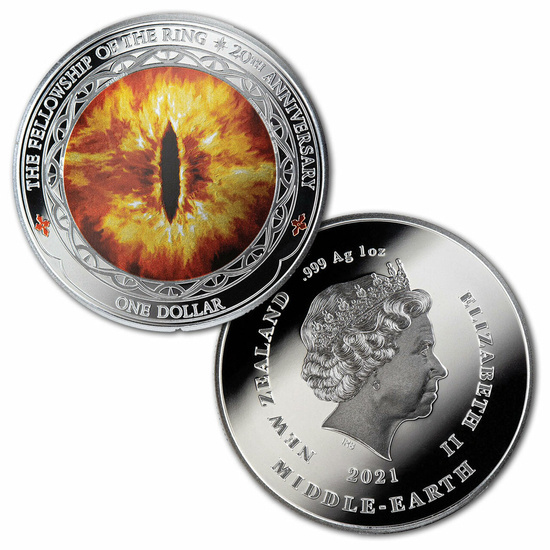 Lote de 3 monedas El Señor de los Anillos: La Comunidad del Anillo - Sombra en el Este de color 20 Aniversario de la película 3x1 oz Plata 2021 Antiguo