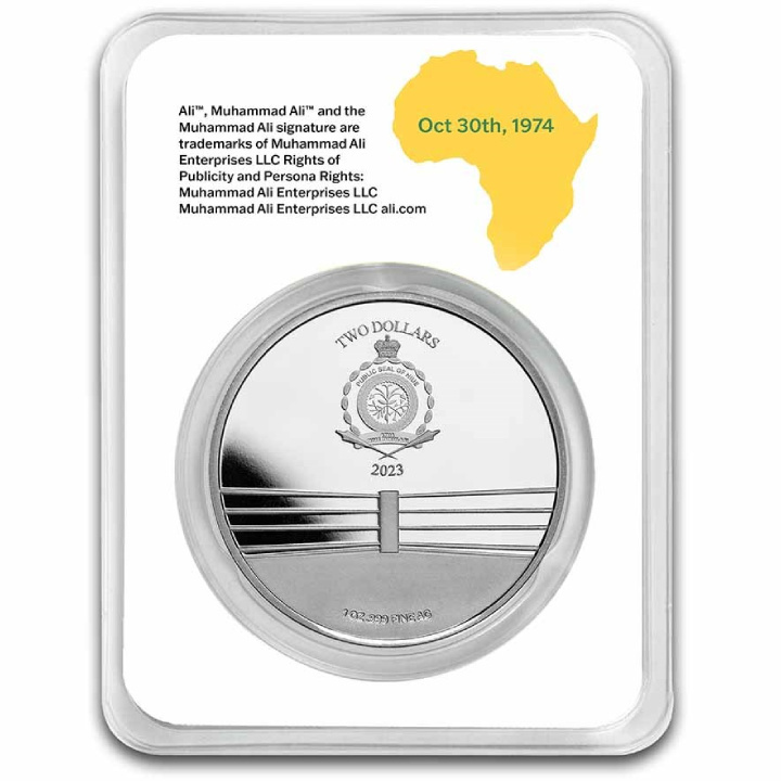 Niue: Muhammad Ali: Rumble In The Jungle színes 1 uncia ezüst 2023 Slab