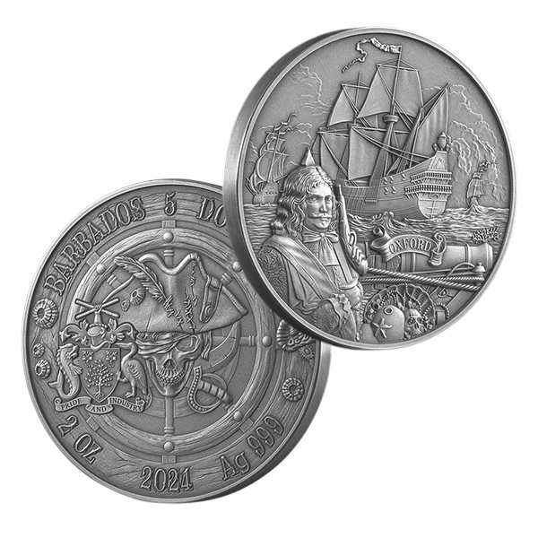 Barbados Captains of Fortune Oxford 2 oz argint 2024 High Relief Antiqued Coin