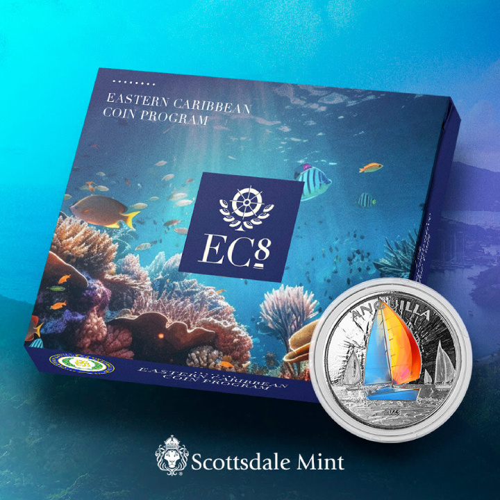 Anguilla: Regata colorata 1 oncia d'argento 2023 Proof