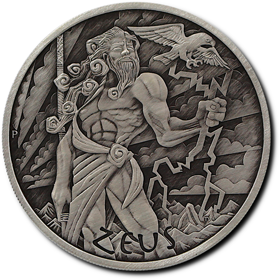 Tuvalu: Olympische Götter - Zeus 1 oz Silber 2020 Antique Finish