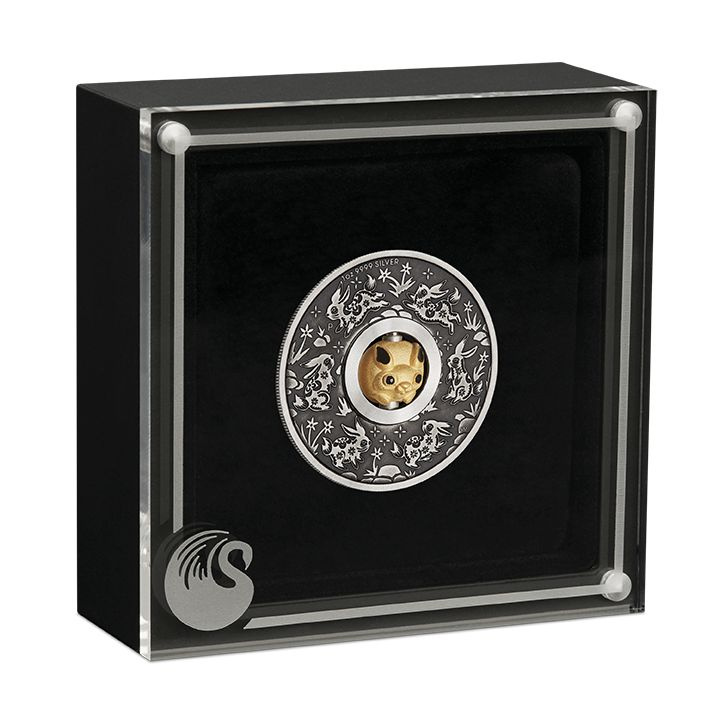 Tuvalu: Lunar III – Rok králíka 1 unce stříbra 2023 Rotating Charm Antiqued Coin