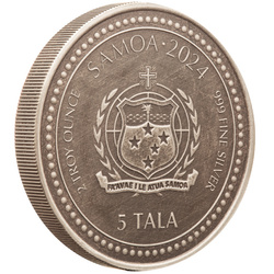 Samoa: Year of the Dragon 2 oz Silver 2024Antiqued Coin