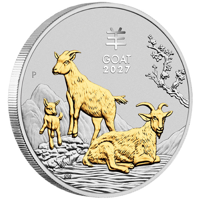 Set of 3 Perth Mint: Lunar III - Year of the Goat Colored/Gold-Plated Silver Coins 3 oz Silver 2027 Proof