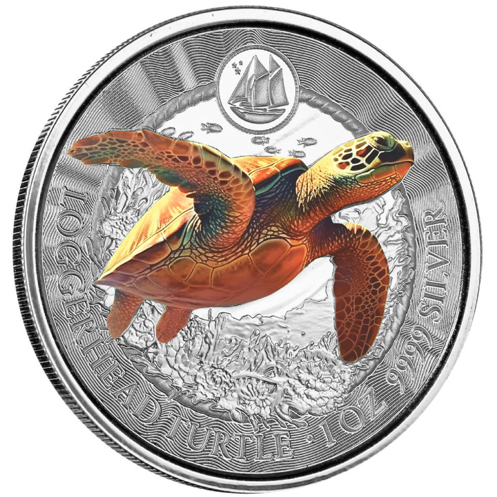 Kajmán-szigetek: Loggerhead Turtle színes 1 uncia ezüst 2023 Proof