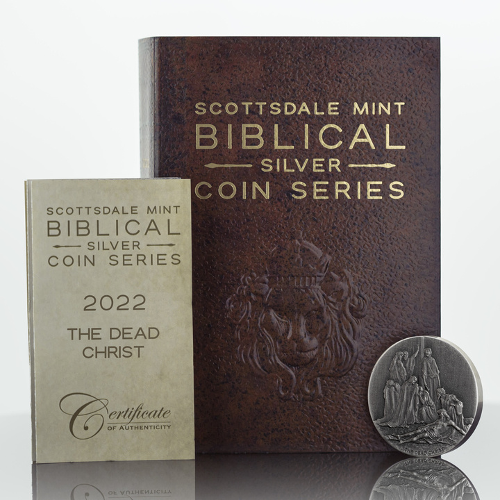 Niue: Biblical – The Dead Christ 2 unce stříbra 2022 Proof Antiqued Coin