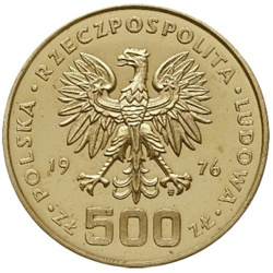 Златна монета Казимеж Пуласки 500 злоти 1976