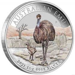Australijski Emu kolorowany 1 uncja Srebra 2021