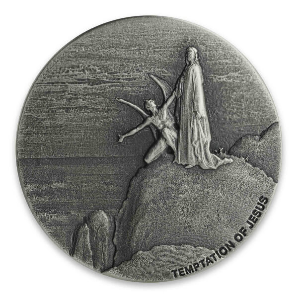 Niue: Bíblica - La tentación de Jesús 2 onzas Silver 2018 Proof Antiqued Coin
