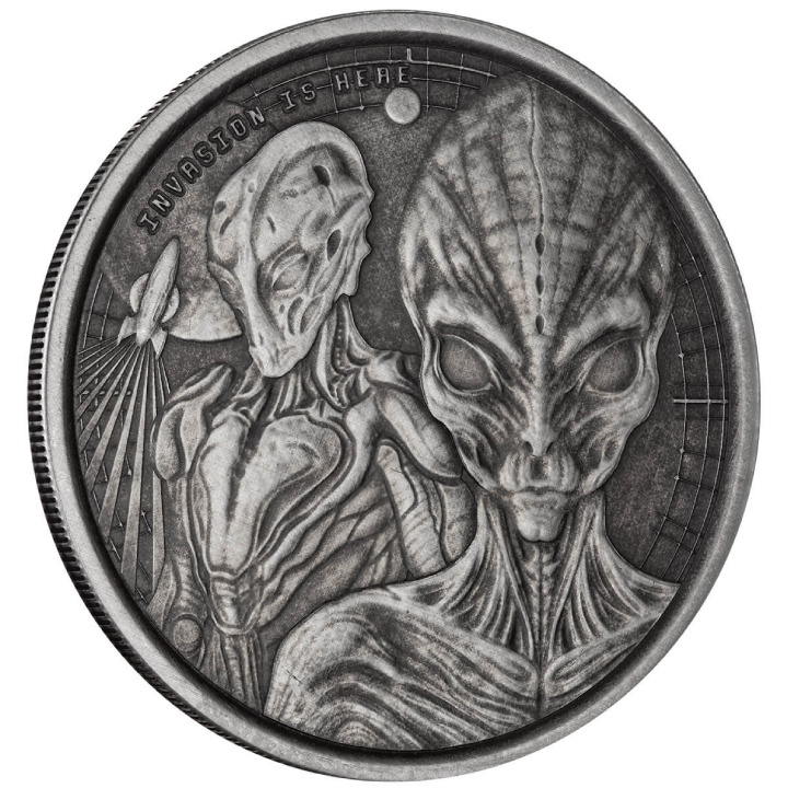 Ghana: Alien 1 uncja Srebra 2023 Antiqued Coin