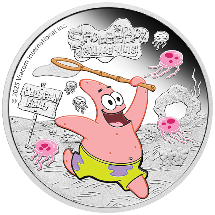 Tuvalu: SpongeBob SquarePants - Patrick Star kolorowany 1 uncja Srebra 2025 Proof