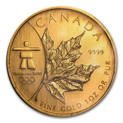 Feuille d'érable canadienne 1 once d'or 2008 (Jeux olympiques de Vancouver)