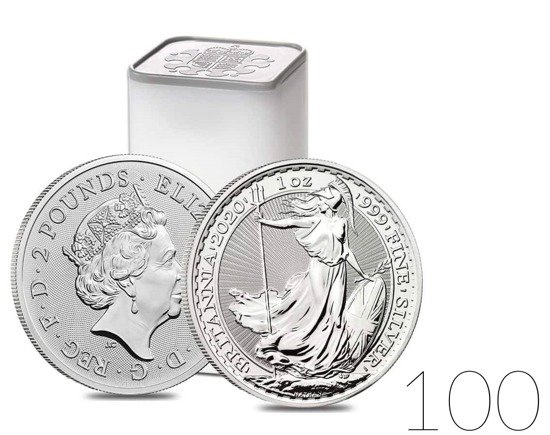 Britannia 1 oz Plata 2020 PAQUETE DE 100 BOLSITAS