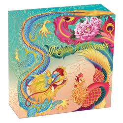 Tuvalu: Dragon and Phoenix coloured 5 oz Silver 2024 Antiqued Coin