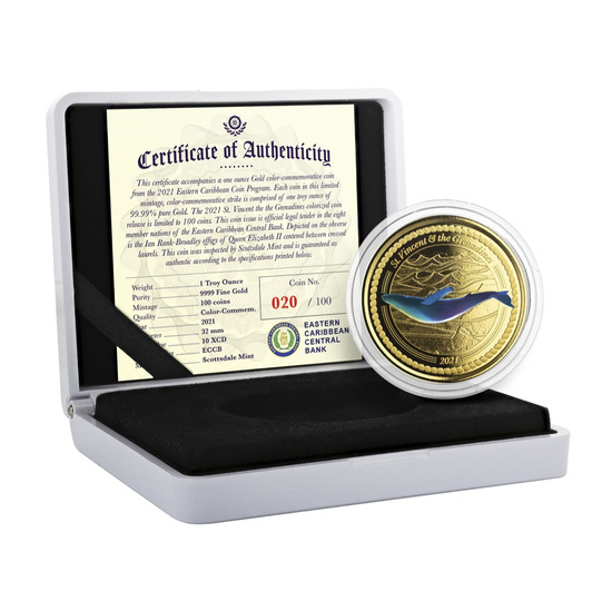 St. Vincent & The Grenadines - Humpback Whale kolorowany 1 uncja Złota 2021 Proof