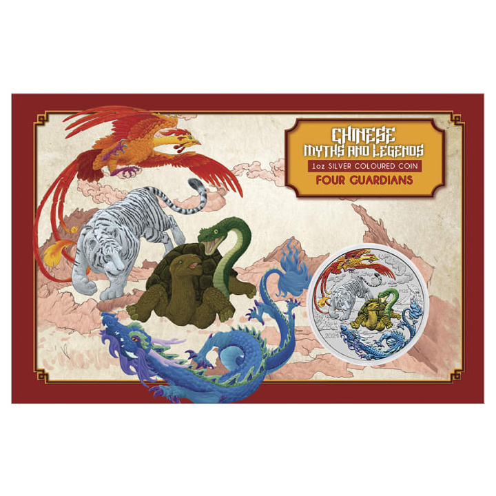 Chinese Myths and Legends: Four Guardians Hong kolorowana 1 uncja Srebra 2024 (moneta w czerwonej karcie)