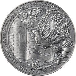 Kamerun: Bible Stories: Siedem Dni Stworzenia 2 uncje Srebra 2024 High Relief Antiqued Coin