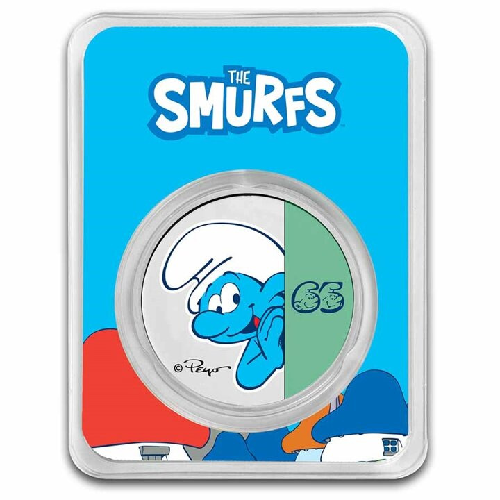 Niue: Smurfs - 65th Anniversary coloured 1 oz Silver 2023 Slab Coin