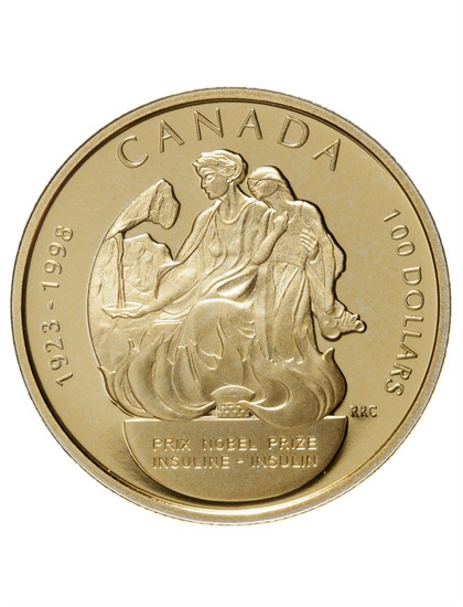 75º Aniversario del Premio Nobel por el descubrimiento de la insulina 1/4 oz Oro 1998 Proof